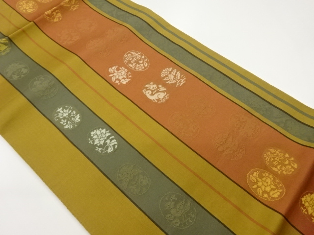 JAPANESE NAGOYA OBI / CHIKUZEN HAKATA / WOVEN FLOWER